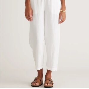 Quince White Linen Cropped Relaxed-Fit Pants